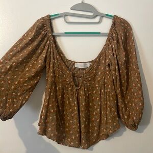 Puff sleeve Flowy Floral Brown Blouse